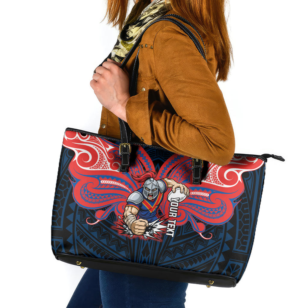 Custom Newcastle Knight Leather Tote Bag Knight Warrior Polynesia Islander Rugby Mascot