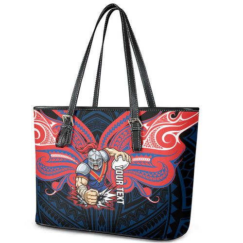 Custom Newcastle Knight Leather Tote Bag Knight Warrior Polynesia Islander Rugby Mascot