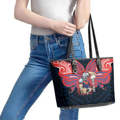 Custom Newcastle Knight Leather Tote Bag Knight Warrior Polynesia Islander Rugby Mascot