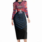 Custom Newcastle Knight Long Sleeve Bodycon Dress Knight Warrior Polynesia Islander Rugby Mascot
