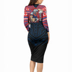 Custom Newcastle Knight Long Sleeve Bodycon Dress Knight Warrior Polynesia Islander Rugby Mascot