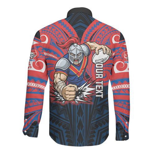 Custom Newcastle Knight Long Sleeve Button Shirt Knight Warrior Polynesia Islander Rugby Mascot
