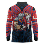 Custom Newcastle Knight Long Sleeve Polo Shirt Knight Warrior Polynesia Islander Rugby Mascot