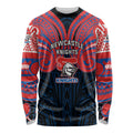 Custom Newcastle Knight Long Sleeve Shirt Knight Warrior Polynesia Islander Rugby Mascot
