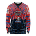 Custom Newcastle Knight Long Sleeve Shirt Knight Warrior Polynesia Islander Rugby Mascot