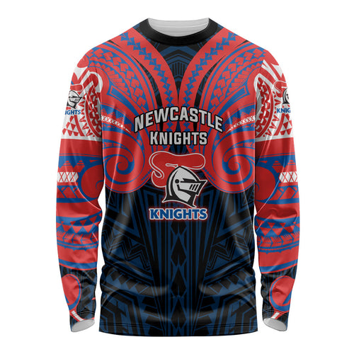 Custom Newcastle Knight Long Sleeve Shirt Knight Warrior Polynesia Islander Rugby Mascot