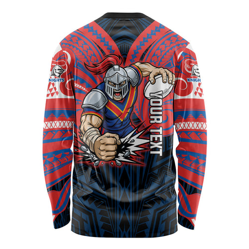 Custom Newcastle Knight Long Sleeve Shirt Knight Warrior Polynesia Islander Rugby Mascot