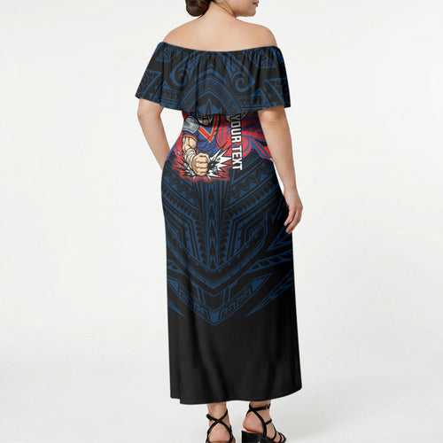 Custom Newcastle Knight Off Shoulder Maxi Dress Knight Warrior Polynesia Islander Rugby Mascot