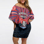 Custom Newcastle Knight Off Shoulder Short Dress Knight Warrior Polynesia Islander Rugby Mascot