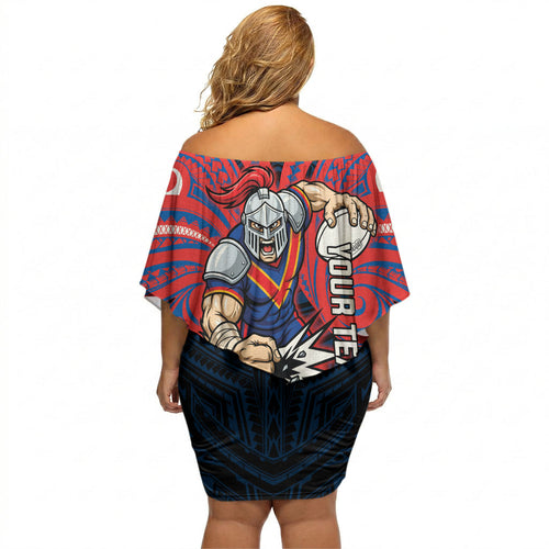 Custom Newcastle Knight Off Shoulder Short Dress Knight Warrior Polynesia Islander Rugby Mascot