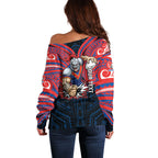 Custom Newcastle Knight Off Shoulder Sweater Knight Warrior Polynesia Islander Rugby Mascot