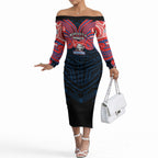 Custom Newcastle Knight Off The Shoulder Long Sleeve Dress Knight Warrior Polynesia Islander Rugby Mascot