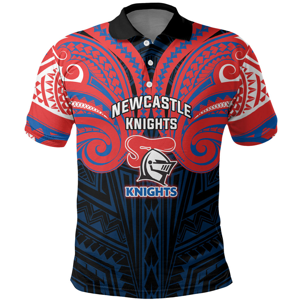 Custom Newcastle Knight Polo Shirt Knight Warrior Polynesia Islander Rugby Mascot