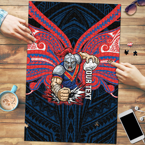 Custom Newcastle Knight Puzzle Knight Warrior Polynesia Islander Rugby Mascot