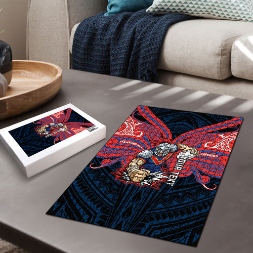 Custom Newcastle Knight Puzzle Knight Warrior Polynesia Islander Rugby Mascot