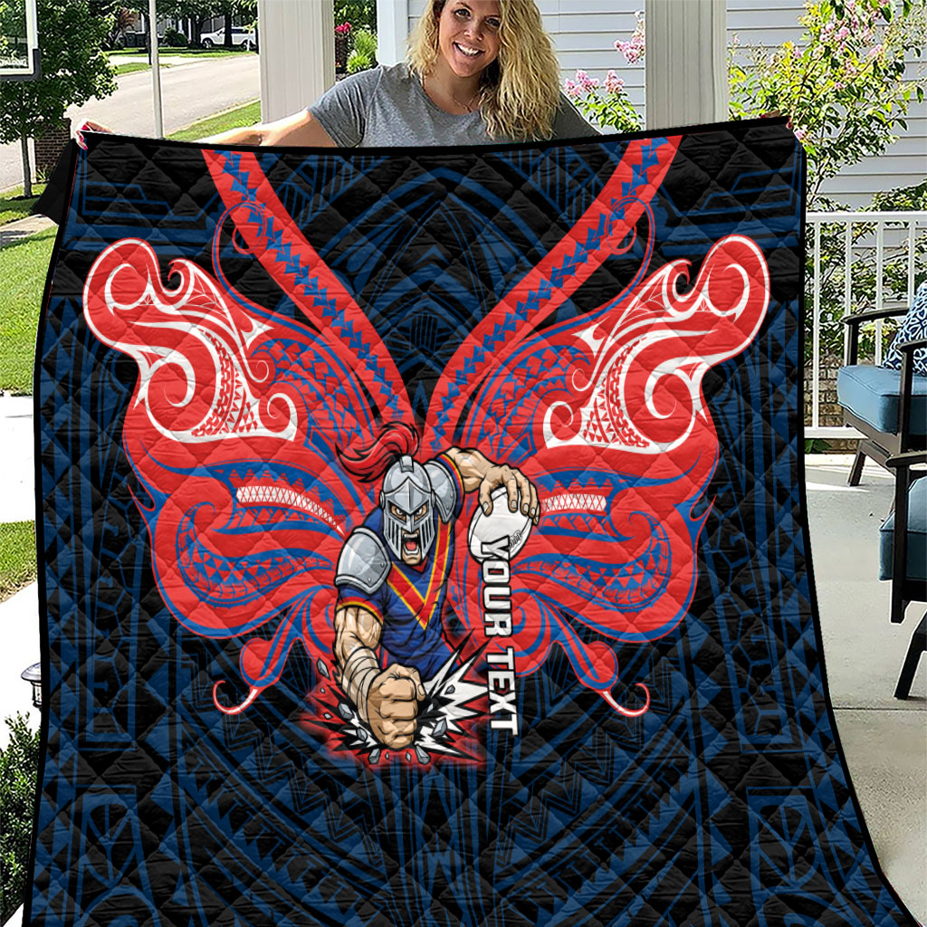 Custom Newcastle Knight Quilt Knight Warrior Polynesia Islander Rugby Mascot