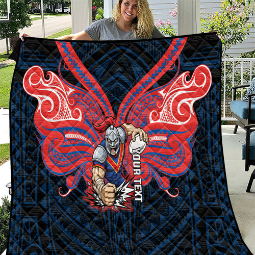 Custom Newcastle Knight Quilt Knight Warrior Polynesia Islander Rugby Mascot