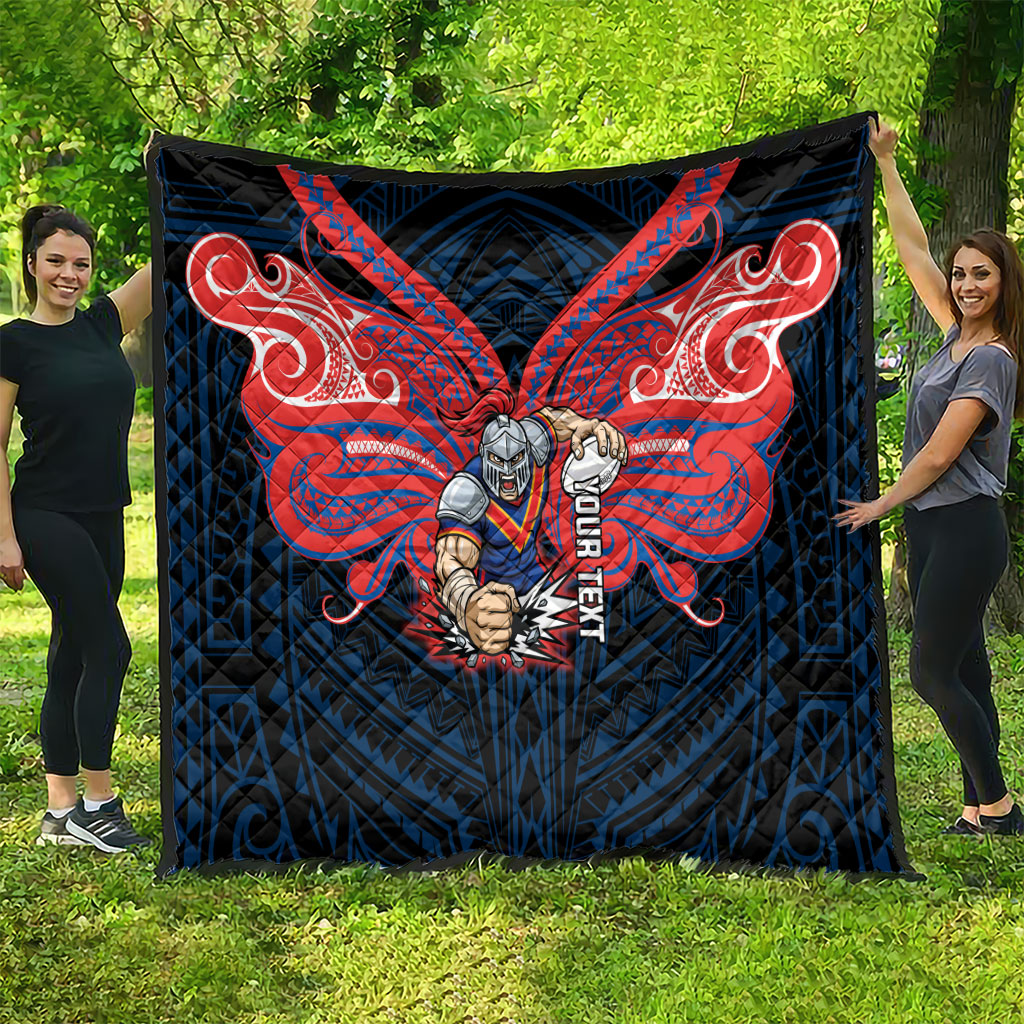 Custom Newcastle Knight Quilt Knight Warrior Polynesia Islander Rugby Mascot