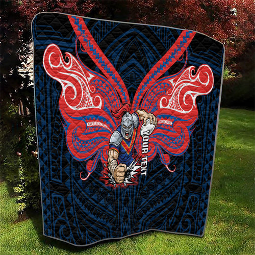 Custom Newcastle Knight Quilt Knight Warrior Polynesia Islander Rugby Mascot