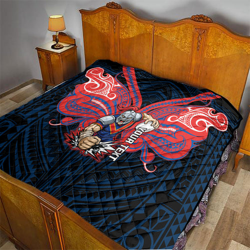 Custom Newcastle Knight Quilt Knight Warrior Polynesia Islander Rugby Mascot