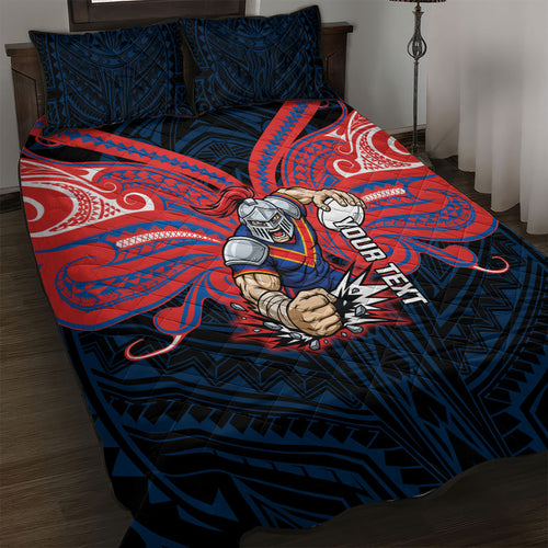 Custom Newcastle Knight Quilt Bed Set Knight Warrior Polynesia Islander Rugby Mascot