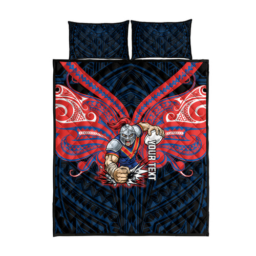 Custom Newcastle Knight Quilt Bed Set Knight Warrior Polynesia Islander Rugby Mascot