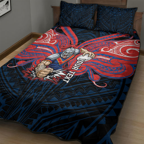 Custom Newcastle Knight Quilt Bed Set Knight Warrior Polynesia Islander Rugby Mascot