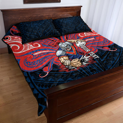 Custom Newcastle Knight Quilt Bed Set Knight Warrior Polynesia Islander Rugby Mascot