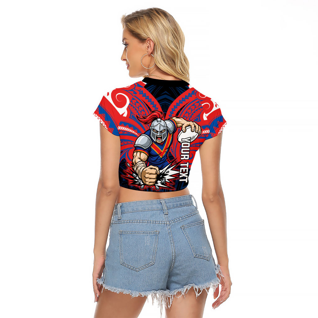 Custom Newcastle Knight Raglan Cropped T Shirt Knight Warrior Polynesia Islander Rugby Mascot