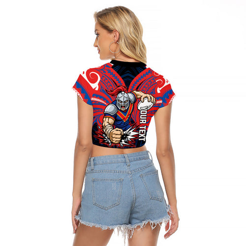 Custom Newcastle Knight Raglan Cropped T Shirt Knight Warrior Polynesia Islander Rugby Mascot