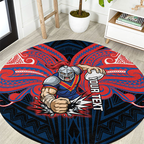 Custom Newcastle Knight Round Carpet Knight Warrior Polynesia Islander Rugby Mascot