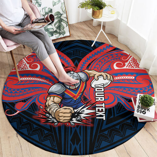 Custom Newcastle Knight Round Carpet Knight Warrior Polynesia Islander Rugby Mascot