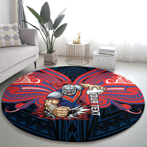 Custom Newcastle Knight Round Carpet Knight Warrior Polynesia Islander Rugby Mascot
