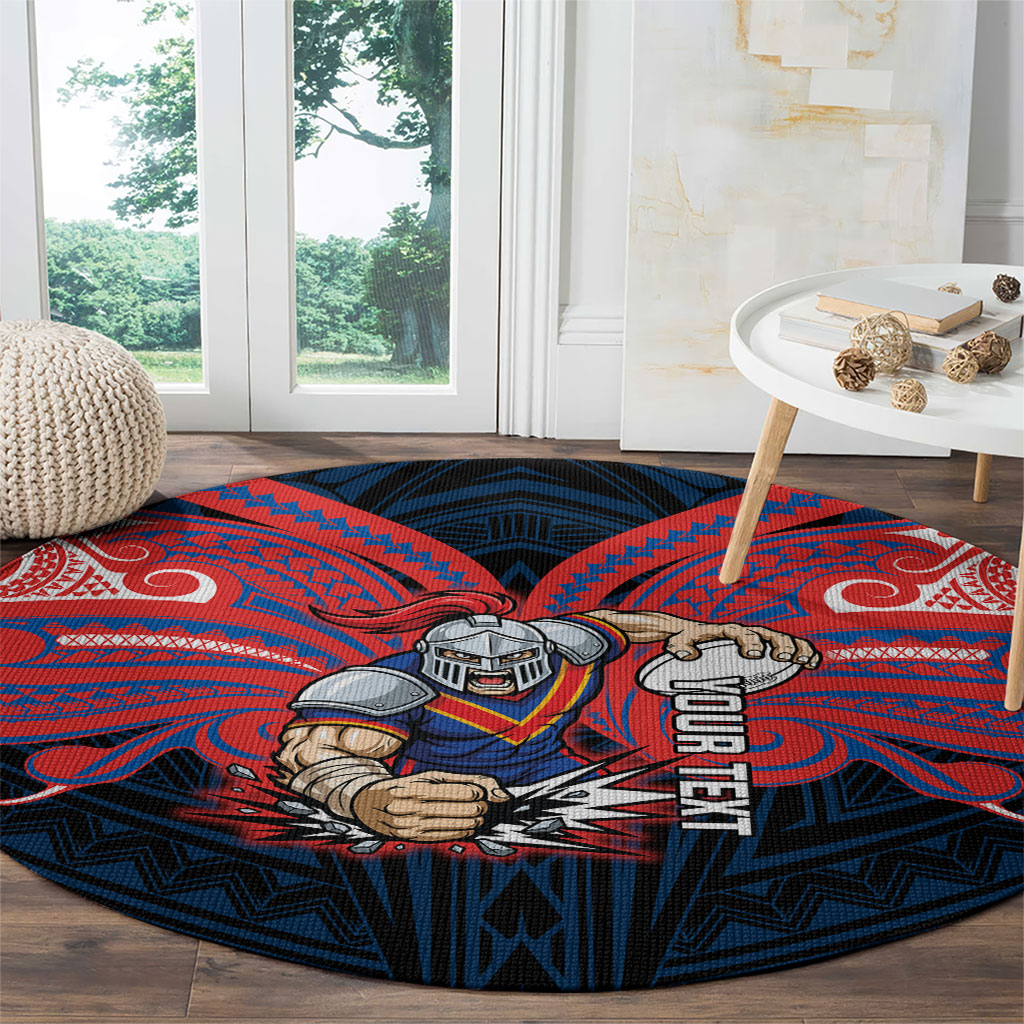 Custom Newcastle Knight Round Carpet Knight Warrior Polynesia Islander Rugby Mascot