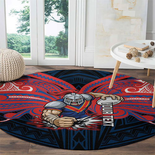 Custom Newcastle Knight Round Carpet Knight Warrior Polynesia Islander Rugby Mascot