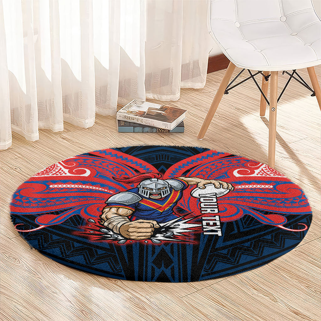 Custom Newcastle Knight Round Carpet Knight Warrior Polynesia Islander Rugby Mascot