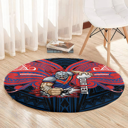 Custom Newcastle Knight Round Carpet Knight Warrior Polynesia Islander Rugby Mascot