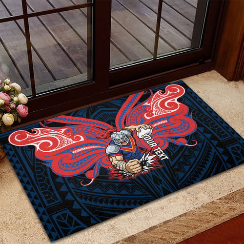 Custom Newcastle Knight Rubber Doormat Knight Warrior Polynesia Islander Rugby Mascot