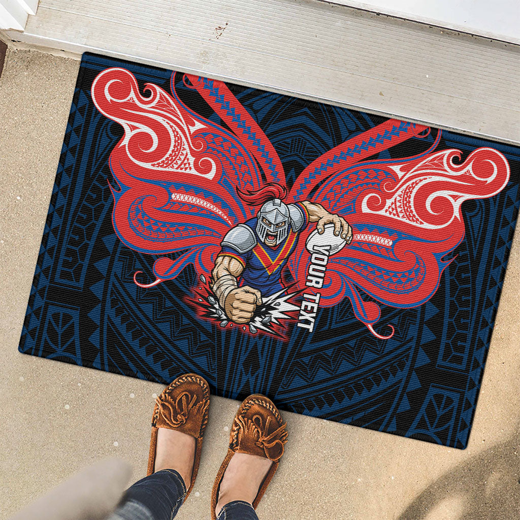 Custom Newcastle Knight Rubber Doormat Knight Warrior Polynesia Islander Rugby Mascot
