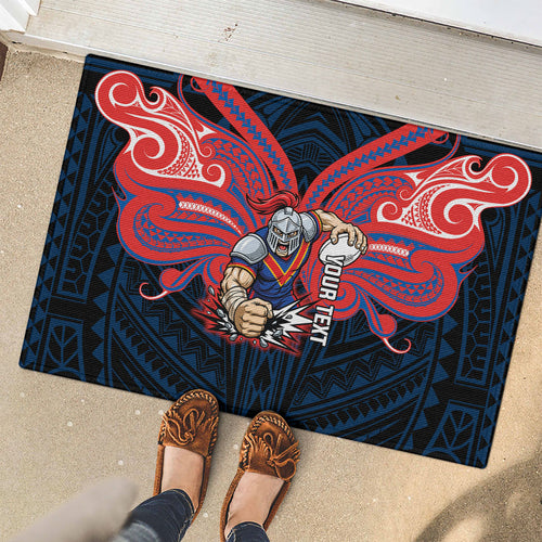 Custom Newcastle Knight Rubber Doormat Knight Warrior Polynesia Islander Rugby Mascot
