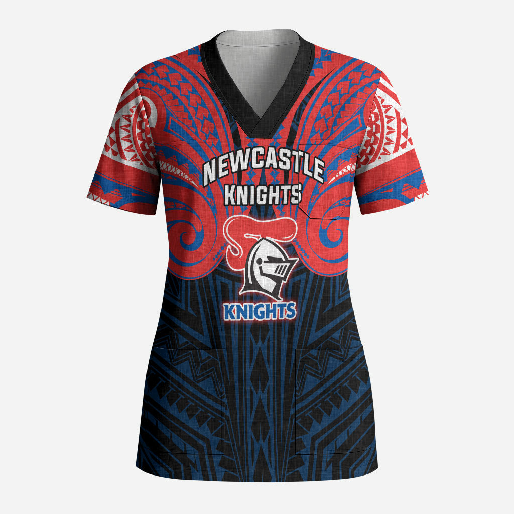 Custom Newcastle Knight Scrub Top Knight Warrior Polynesia Islander Rugby Mascot