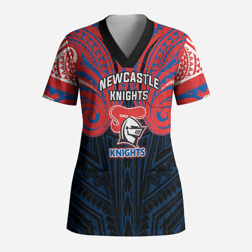 Custom Newcastle Knight Scrub Top Knight Warrior Polynesia Islander Rugby Mascot