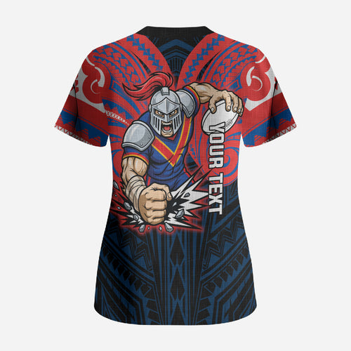 Custom Newcastle Knight Scrub Top Knight Warrior Polynesia Islander Rugby Mascot