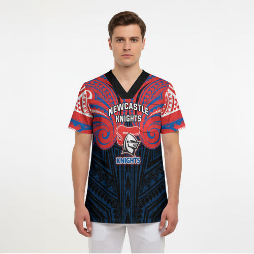 Custom Newcastle Knight Scrub Top Knight Warrior Polynesia Islander Rugby Mascot