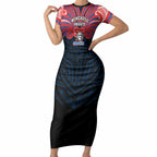 Custom Newcastle Knight Short Sleeve Bodycon Dress Knight Warrior Polynesia Islander Rugby Mascot