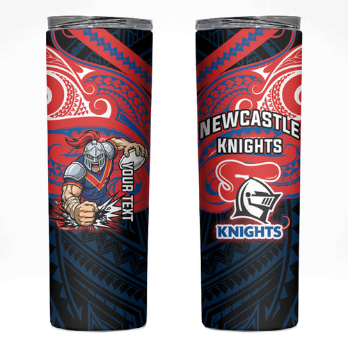 Custom Newcastle Knight Skinny Tumbler Knight Warrior Polynesia Islander Rugby Mascot