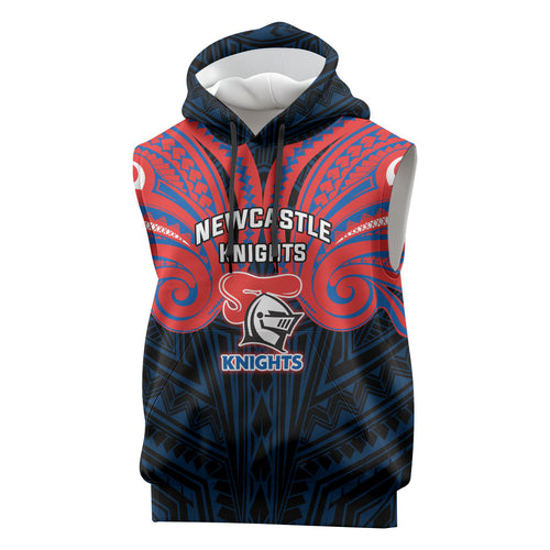 Custom Newcastle Knight Sleeveless Hoodie Knight Warrior Polynesia Islander Rugby Mascot