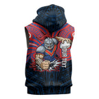 Custom Newcastle Knight Sleeveless Hoodie Knight Warrior Polynesia Islander Rugby Mascot