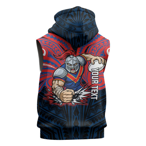 Custom Newcastle Knight Sleeveless Hoodie Knight Warrior Polynesia Islander Rugby Mascot