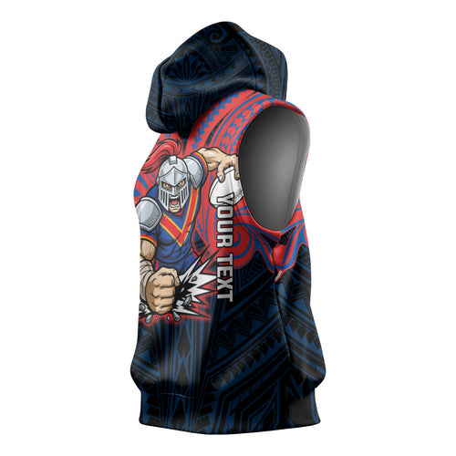 Custom Newcastle Knight Sleeveless Hoodie Knight Warrior Polynesia Islander Rugby Mascot